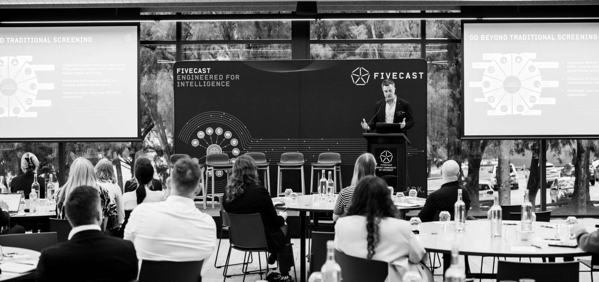 Dr. Brenton Cooper, CEO of Fivecast presenting at the OSINT and AI event in Canberra, Australia