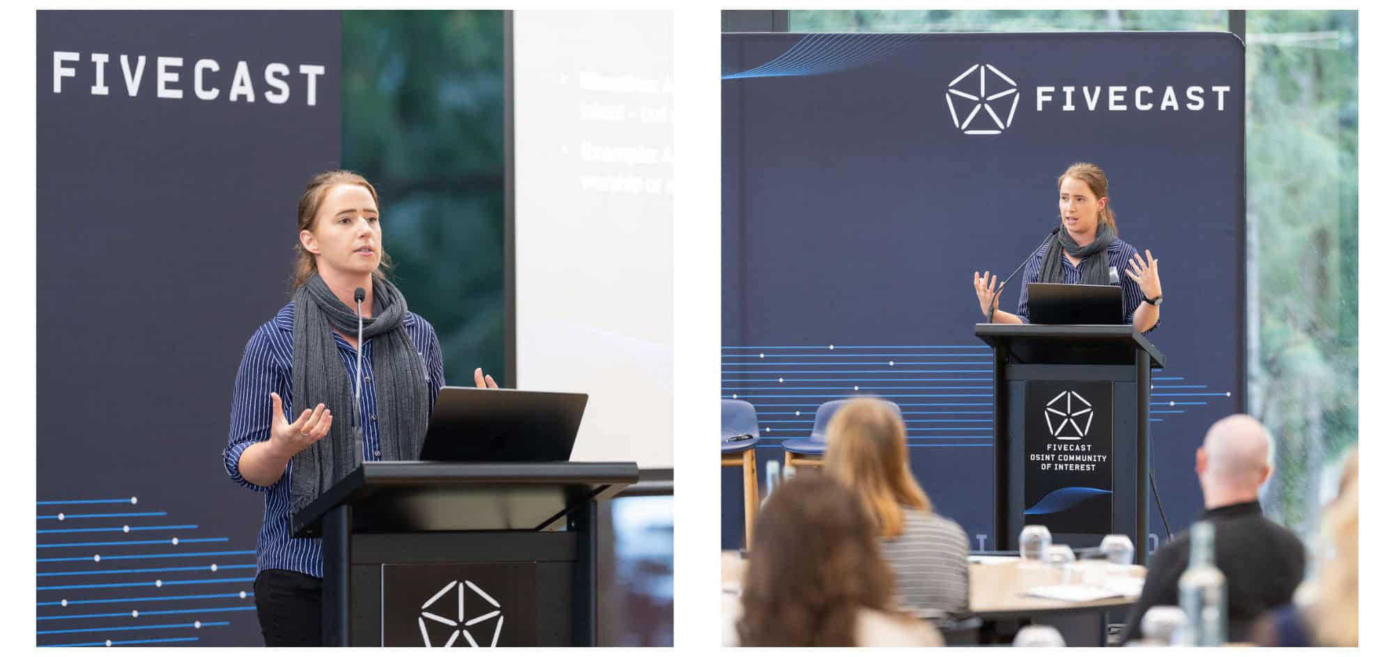 Fivecast Data Scientist presents on ethical AI best practices. 