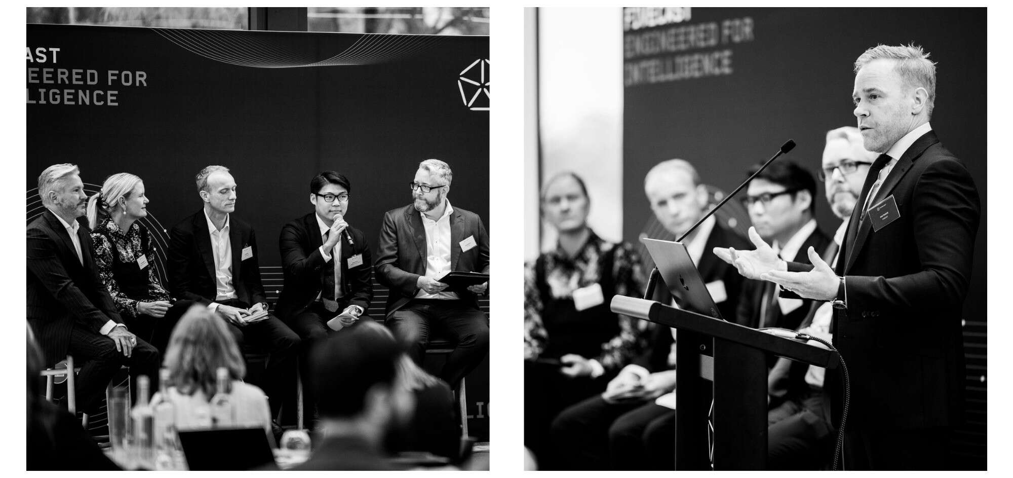 A panel on the importance of public and private sector collaboration in the intelligence industry gets underway. 